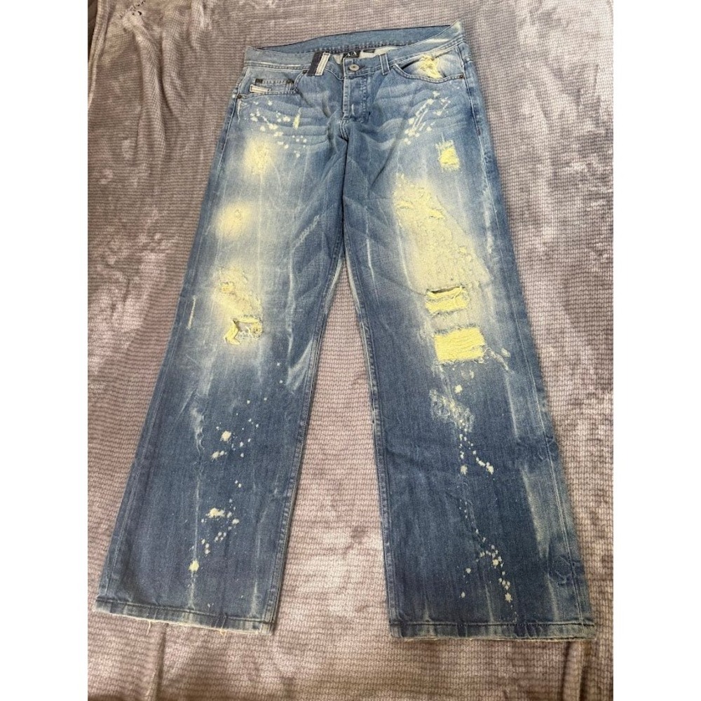 Vintage Armani Exchange Mens Distressed Wide Leg Jeans Light‎ Wash Blue 34X30